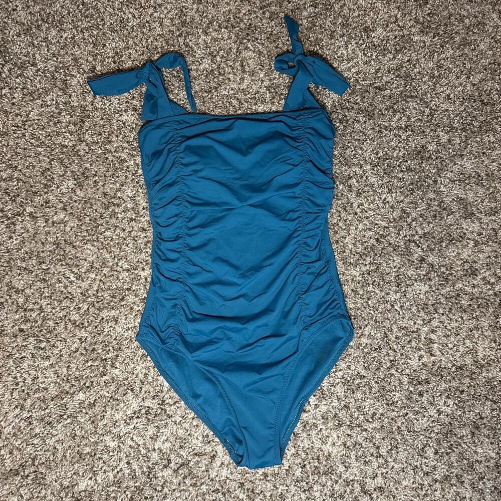 Teal blue one piece swimsuit